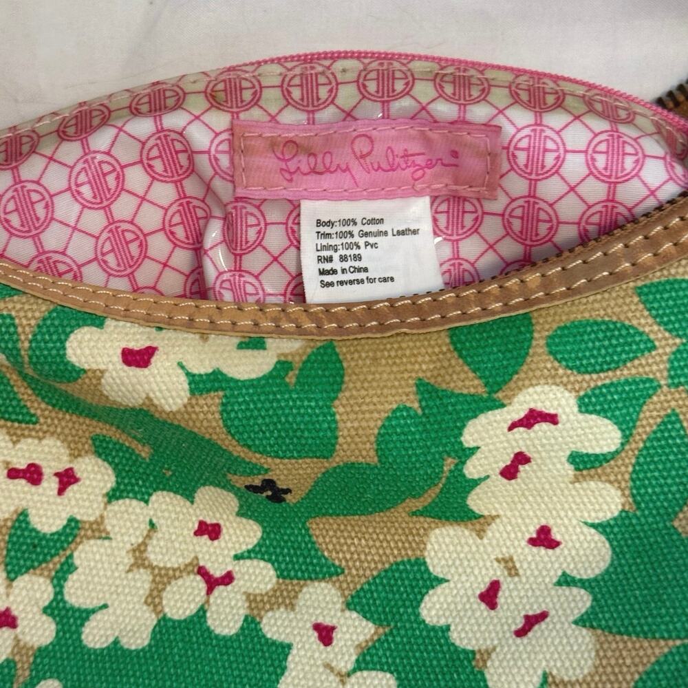 Lilly Pulitzer Green Khaki Floral Hobo Handbag Bag Preppy Vintage Purse - Picture 5 of 7